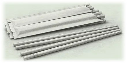 Illustrative monochrome pencil drawing of plain bamboo chopsticks and paper sleeves