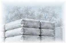 Monochrome illustration of plain bagged cargo neatly stacked on a wooden pallet